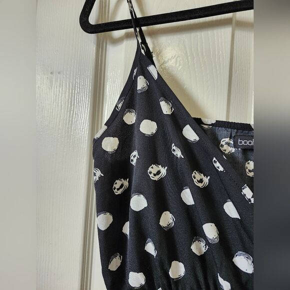 Boohoo Black & White Polka Dot Print Wrap Style Baggy Wide Leg Jumpsuit S - Picture 5 of 10